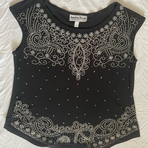 Another Thyme Black Embellished Women's Blouse